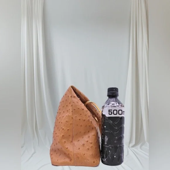 Furla Ostrich Embossed Leather Large Hobo Shoulder Bag Tan Italy - Picture 2 of 9